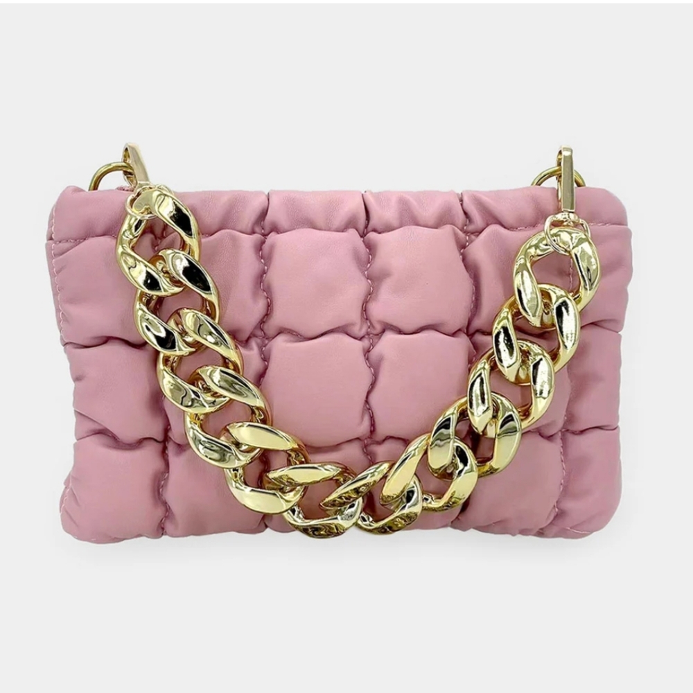 Stylish padded shoulder/crossbody bag with gold chain strap